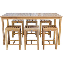 7 Piece Teak Wood Antigua Patio Counter Height Bistro Set with 71" Rectangular Table and 6 Stools