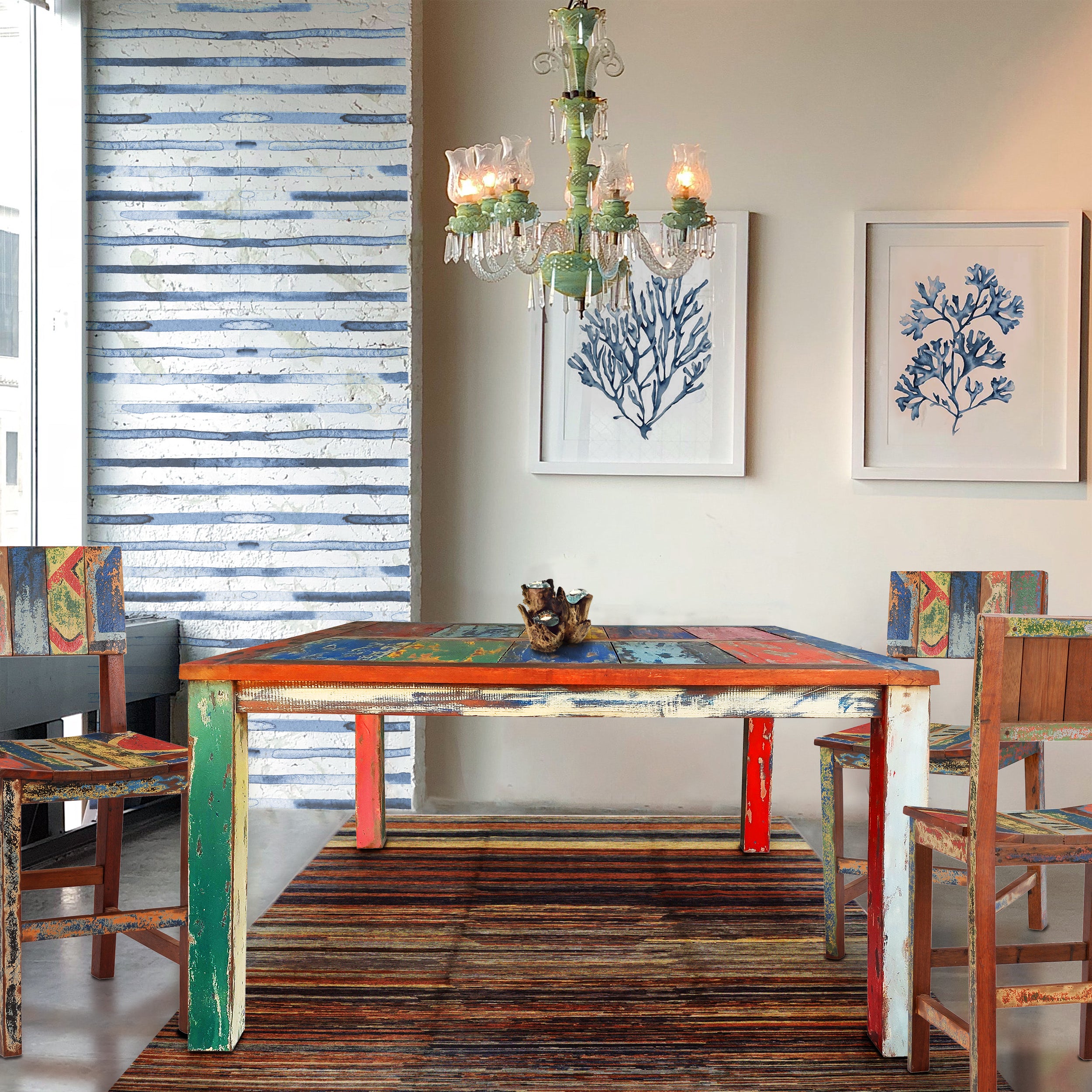 Marina del Rey Square Dining Table made from Recycled Teak Wood Boats, 47 inch - Chic Teak
