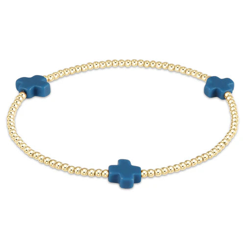Enewton | Signature Cross Gold Pattern 2mm Bead Bracelet - Cobalt