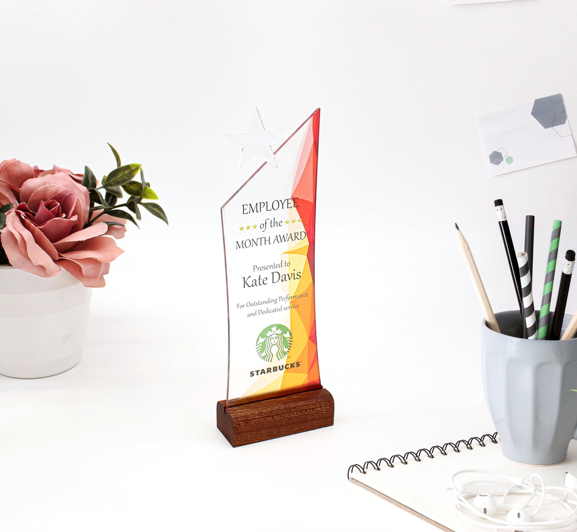 Personalized Star Employee of the Year or Month Award Engraved Glass Award Corporate Trophy Award - Company Awards Ceremony Plaque Acrylic