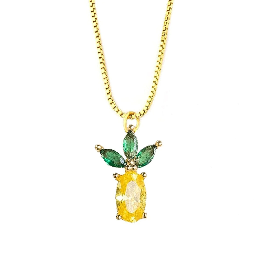 Premium Quality Pineapple Fruit Charms 18K Gold Pendant Chain Necklace For Women & Kids