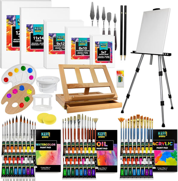 KEFF Painting Kit Supplies - Acrylic Paint Set for Adults and Kids with  Tabletop