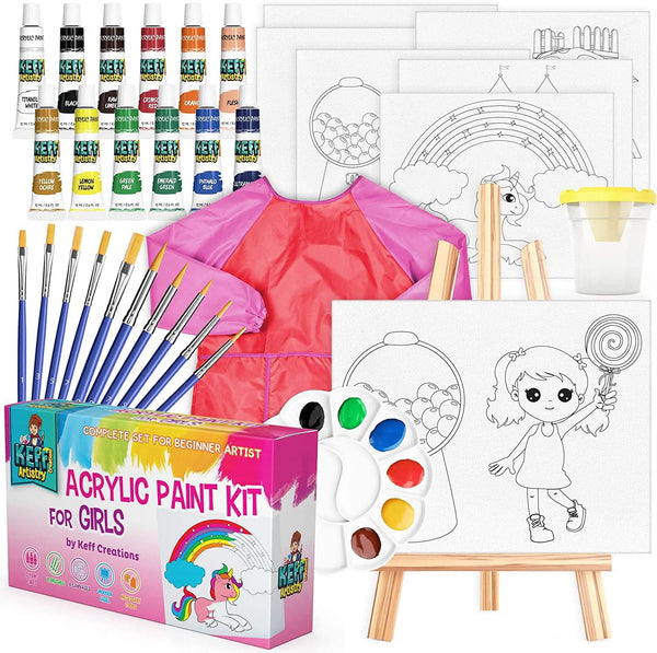  U.S. Art Supply Sip and Paint Art Party Painting Kit - 6  Easels, 12 Paint Tube Set, 12 Canvas Panels, 6 Brush Sets & 6 Aprons