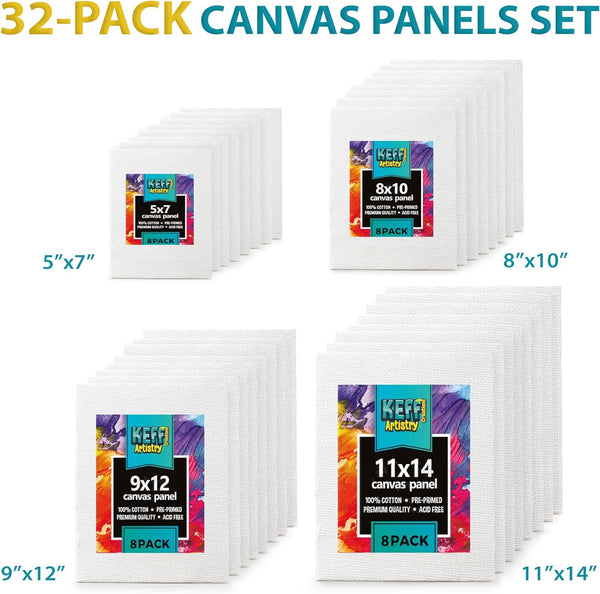 20 Pack Blank Canvas Panels - 5x7, 8x10, 9x12, 11x14 inch (5 Each