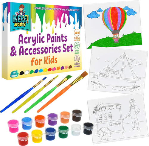 KEFF Kids Painting Set for Girls – Acrylic Paint Set for Kids - Art  Supplies Kit with Pre Drawn Canvases, Non Toxic Paints, Wooden Easel, Paint