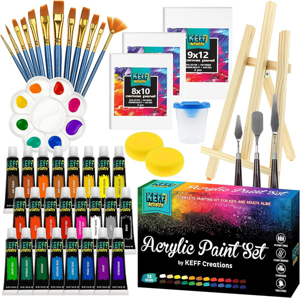 Acrylic Paint kit for Kids – 19 Piece Kids Acrylic Paint Set 12 nontox –  KEFF Creations