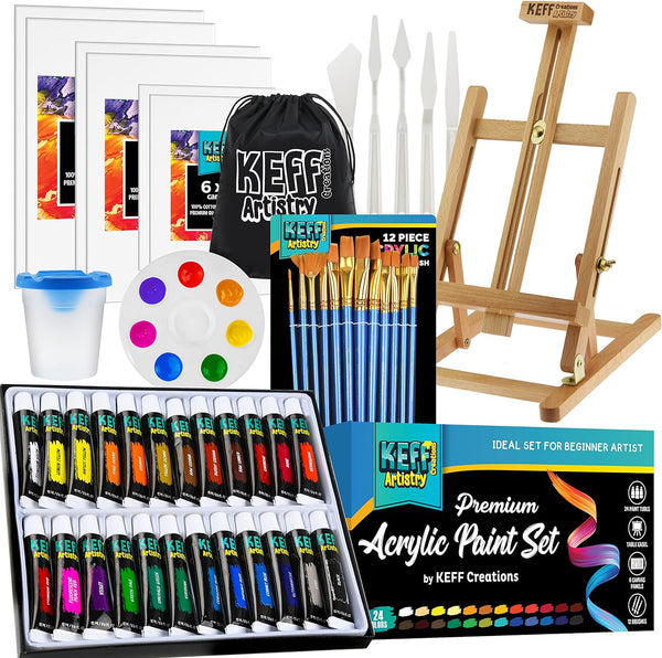 US Art Supply 19pc Oil Painting Set with Table Easel, Canvas, 12 Colors, Brushes