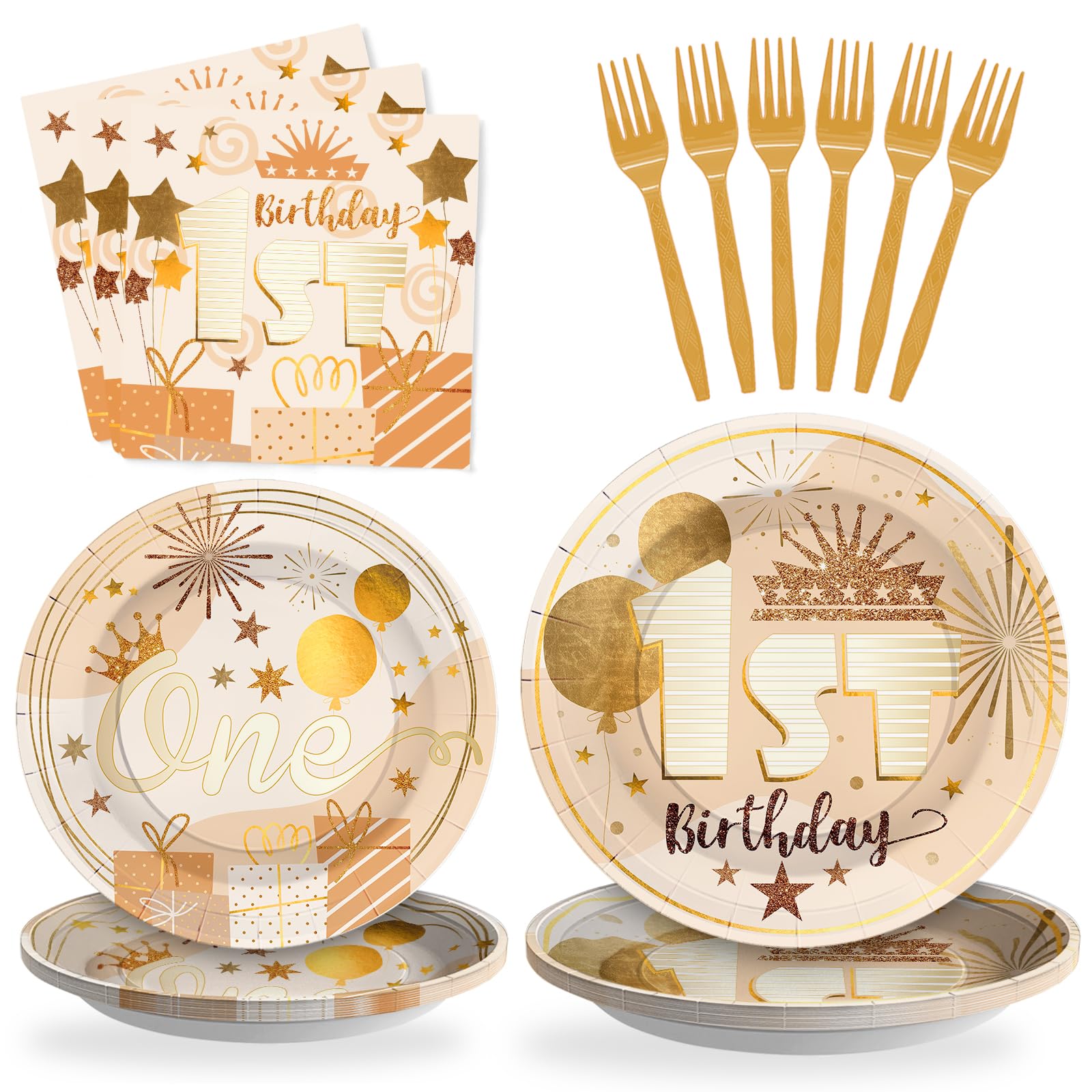 96 Pcs Happy 1st Birthday Party Plates Disposable Tableware