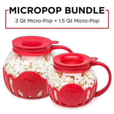 Ecolution Patented Micro-Pop Microwave Popcorn Popper with Temperature Safe Glass 3-in-1 Lid Measures Kernels and Melts Butter Made Without BPA Dishwa