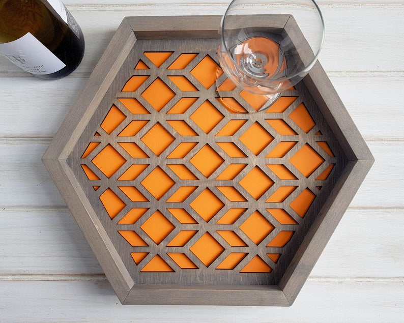 Wood Coasters for Drinks With Holder LaserCut Geometric 206