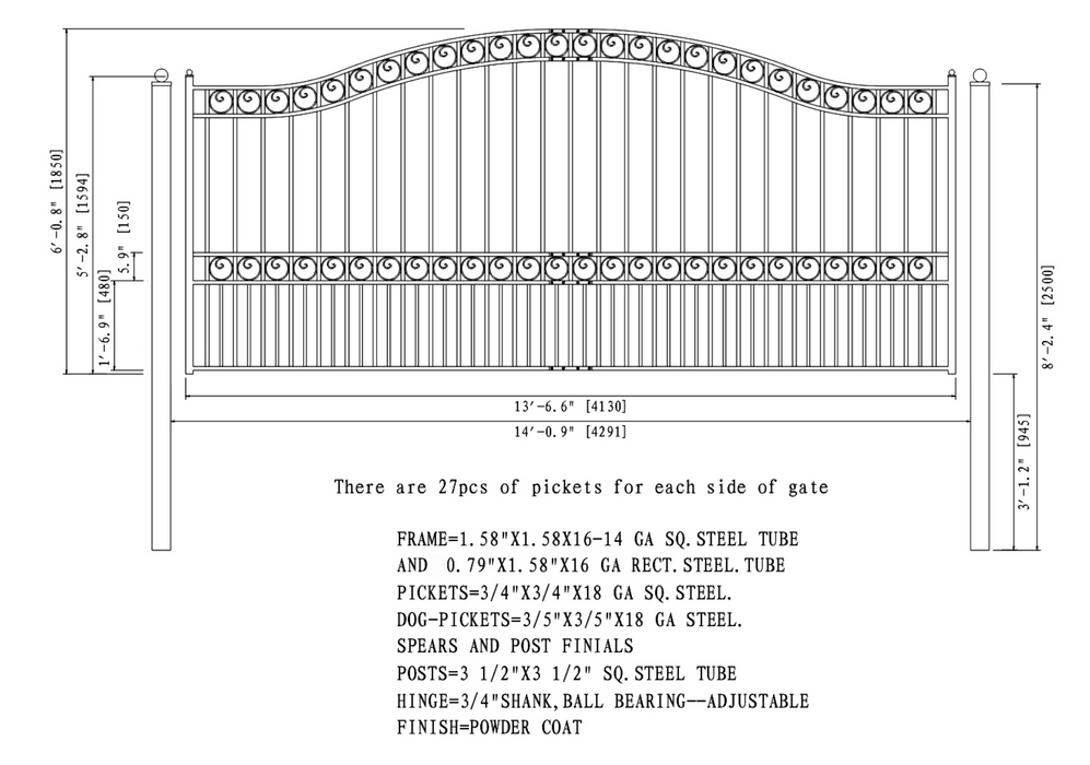 Aleko Steel Single Swing Driveway Gate - Paris Style - 14 x 6 Feet ...