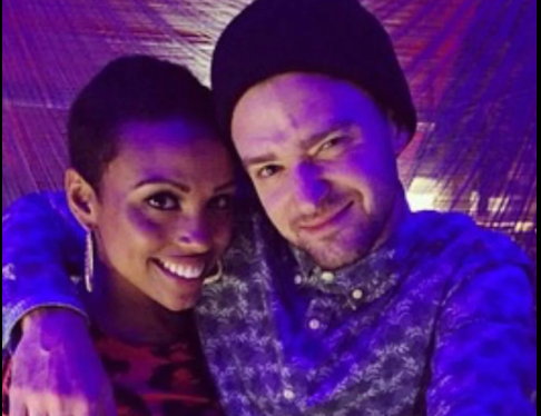 Musician Justin Timberlake with woman both smiling