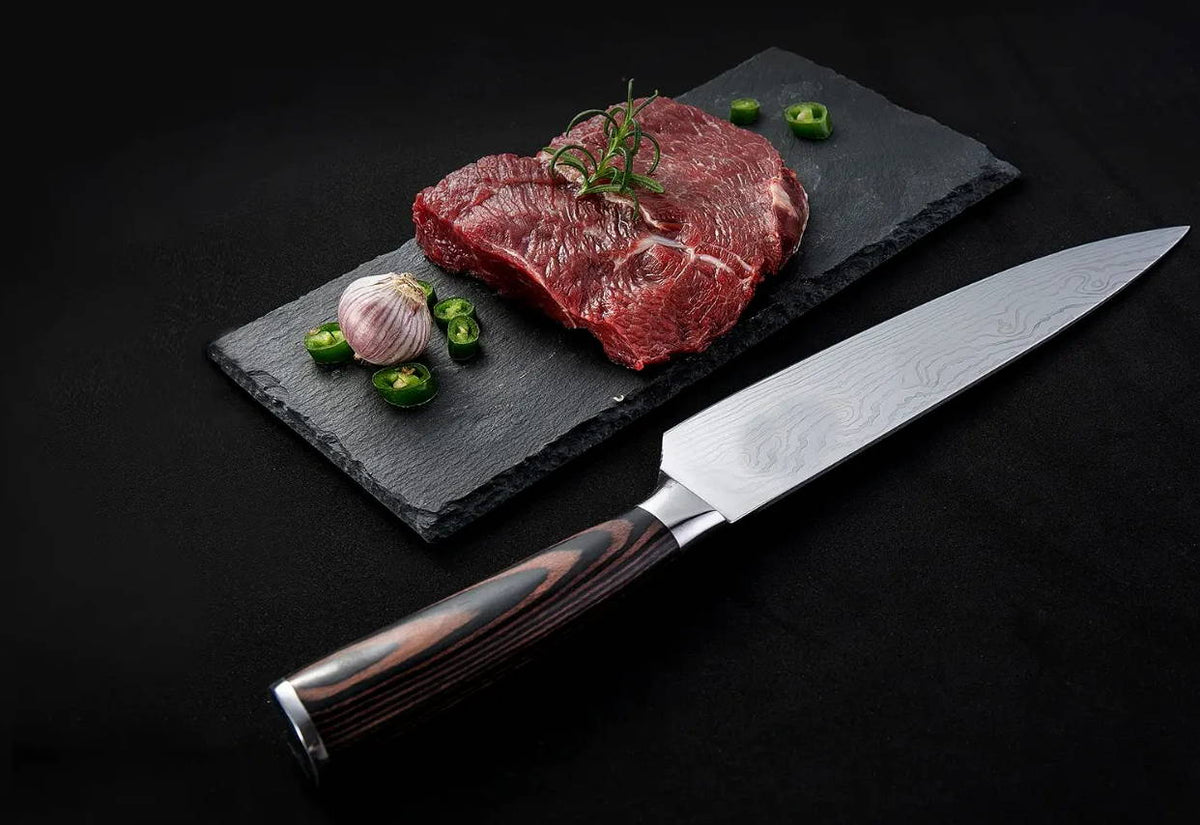 Couteau à Steak en acier inoxydable, à viande, motif damas couteau