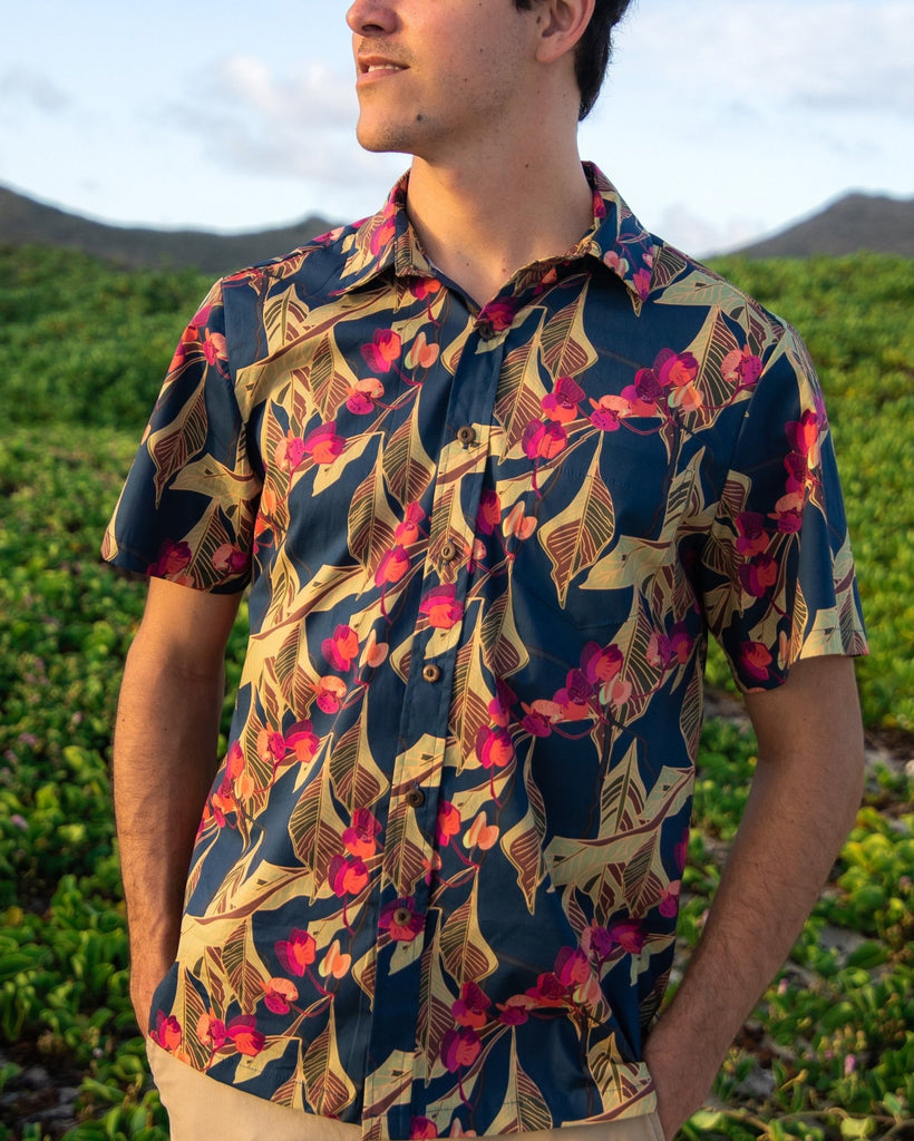 Relaxed Fit Open Collar Ginger Aloha Shirt