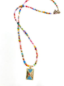 Dainty Multicolored Seed Bead Necklace With Love Letter Pendant