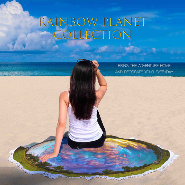 round beach towel beach blanket rainbow planet collection rainbow coloured little planet design