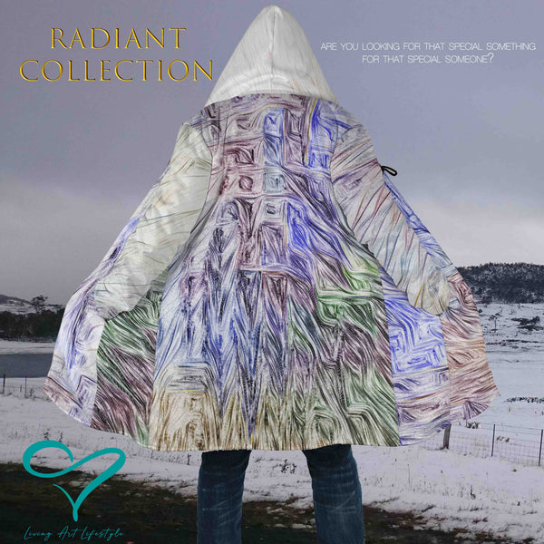 Radiant Collection Extruded 3D design, complex design and deep colours, mens winter fashion cloak, warm coat, designer fashion living art lifestyle Rainbow Coloured