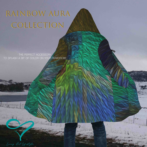 Rainbow Aura Collection Extruded 3D design, complex design and deep colours, mens winter fashion cloak, warm coat, designer fashion living art lifestyle Rainbow Coloured