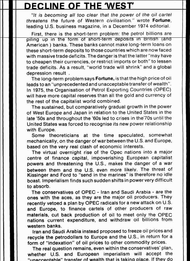 Newspaper Article - DECLINE OF THE WEST - 1975, February 11 -Tribune 