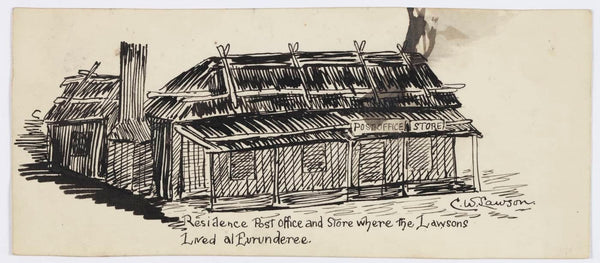 SKETCH BY CHARLES WILLIAM LAWSON OF THE HOUSE LOUISA LAWSON RAISED HIM AND HENRY LAWSON CHILDHOOD HOME EURENDEREE NSW MITCHELL LIBRARY STATE LIBRARY NSW