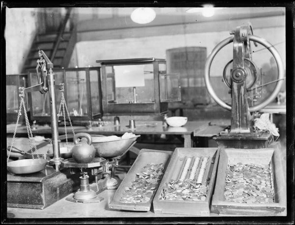 Equipment for weighing coins at the Sydney Mint, ca. 1920s