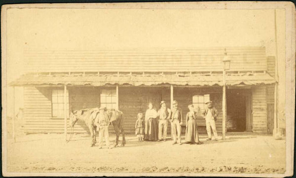 Families gathered outside W. Simmon's Golden Crown Hotel, Gulgong, New South Wales, ca. 1872  https://nla.gov.au:443/tarkine/nla.obj-147978980