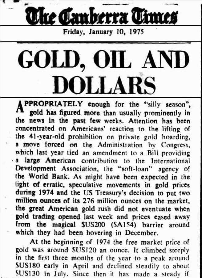 Newspaper Article - GOLD OIL AND DOLLARS - The Canberra Times - 1975, January 10 