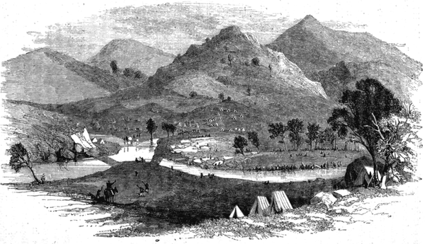 Sketch of the GOLD DIGGINGS AT OPHIR by Samuel Sidney from the book The three colonies of Australia
