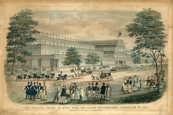 View from the Knightsbridge Road of The Crystal Palace in Hyde Park for Grand International Exhibition of 1851 Dedicated to the Royal Commissioners., London: Read & Co. Engravers & Printers, 1851. https://en.wikipedia.org/wiki/Great_Exhibition#/media/File:The_Crystal_Palace_in_Hyde_Park_for_Grand_International_Exhibition_of_1851.jpg