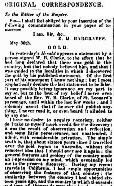 ORIGINAL CORRESPONDENCE. (1851, May 31). Empire (Sydney, NSW : 1850 - 1875), p. 4. Retrieved July 20, 2021, from http://nla.gov.au/nla.news-article60035348