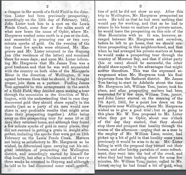 William Tom, J. H. (1871). History of the discovery of the first payable gold field Ophir in Australia. Retrieved from Newcastle University Library: https://downloads.newcastle.edu.au/library/cultural%20collections/pdf/History_of_the_discovery_of_the_first_payable_gold-field_Ophir_in_Australia.pdf 