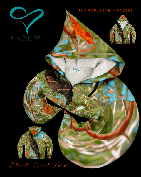 Black Cockatoo collection designer fashion fleece hoodie colourful nature wildlife australian vibrant