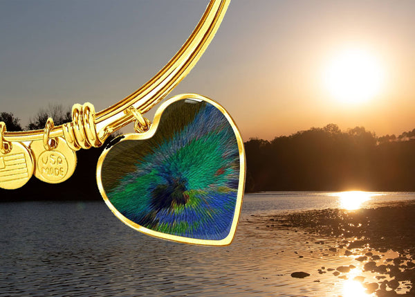 18k Gold Love Heart Bracelet bangle jewelry. Rainbow Aura Design Collection Abstract Art of Rainbow Beach Queensland