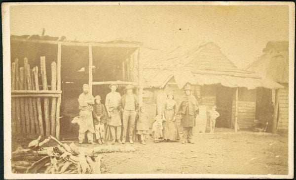 Men, women and children in front of slab hut and shed, Gulgong, New South Wales, ca. 1872 https://nla.gov.au:443/tarkine/nla.obj-147980583
