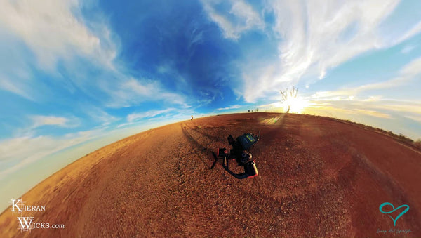 ONE TOWN AT A TIME EP 4 SCREENSHOT 3 - QLD OUTBACK SUNSET GO PRO 360VR LITTLE PLANET C, RED EARTH SAND DEAD TREE IN SUNSET BARCALDINE