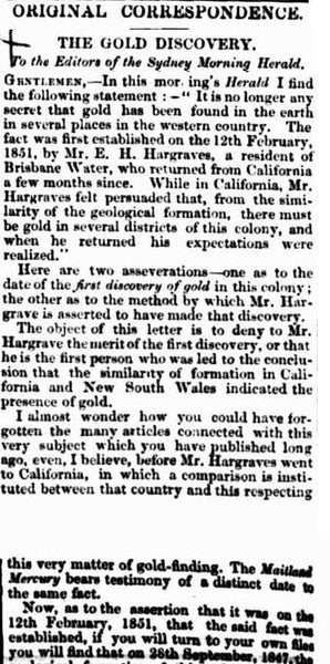 ORIGINAL CORRESPONDENCE. (1851, May 5). The Sydney Morning Herald (NSW : 1842 - 1954), p. 2. Retrieved July 20, 2021, from http://nla.gov.au/nla.news-article12926829