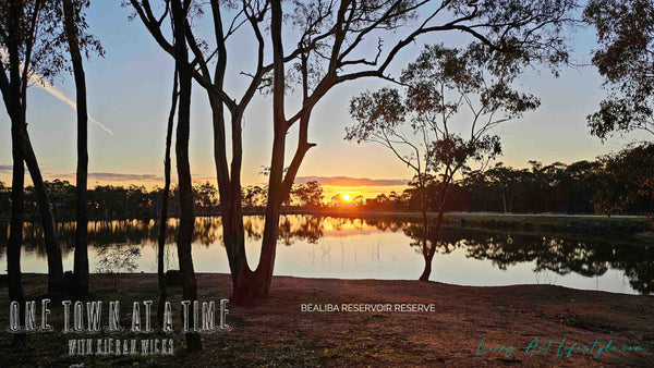 Sunset at Bealiba Reservoir Reserve Victoria - How Do i Spend my Time blog title plate