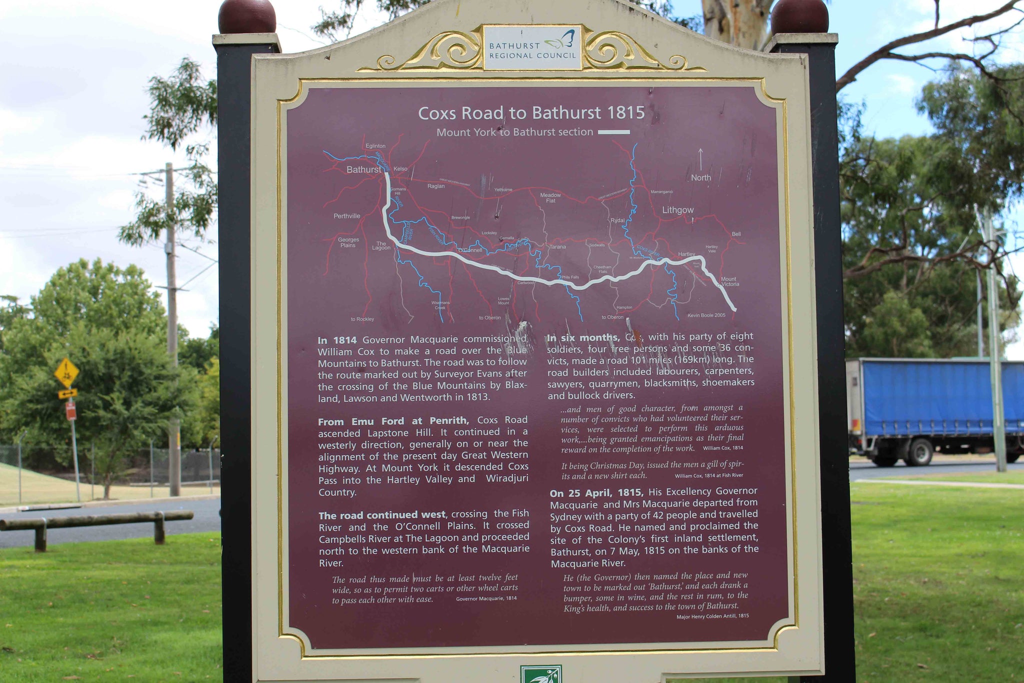 COX RD TO BATHURST 1815 MAP INFORMATION SIGN BATHURST CITY COUNCIL