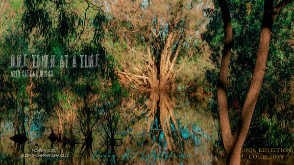 OUTBACK AUSTRALIA NEAR NORMANTON QLD Giant Tree and reflection in water gulf of Carpenteria