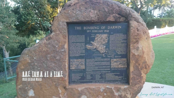 The Bombing of Darwin memorial plaque and information sign in Darwin Northern Territory