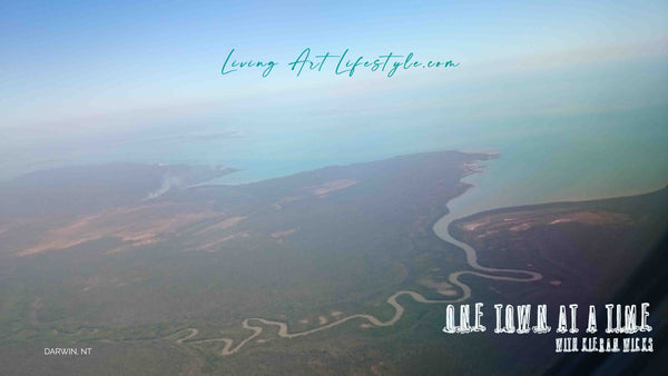 Aeerial perspective of Northern Territory coastline near Darwin Northern Territory river snaking through to the ocean one town at a time