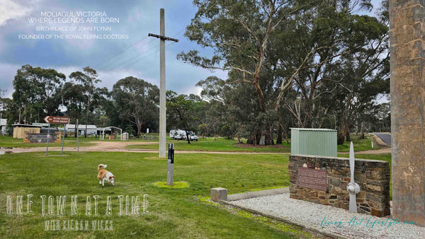 Moliagul Victoria birth place of John Flynn Founder of Royal Flying Doctor Service and ite of the "Welcome Stranger" World's largest Gold Nugget ever discovered.  Monument with propeller