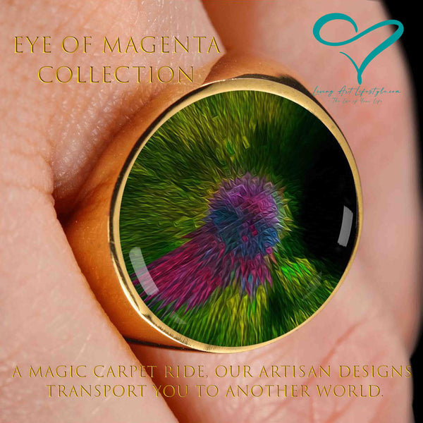 Eye of Magenta Colllection Designer Jewelry Circle Gold Ring Rainbow fractal design