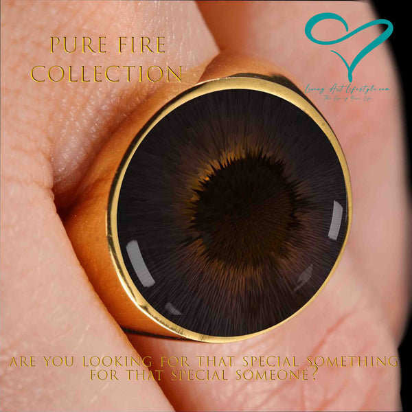 Pure Fire Eye of Magenta Colllection Designer Jewelry Circle Gold Ring Orange Brown fractal design