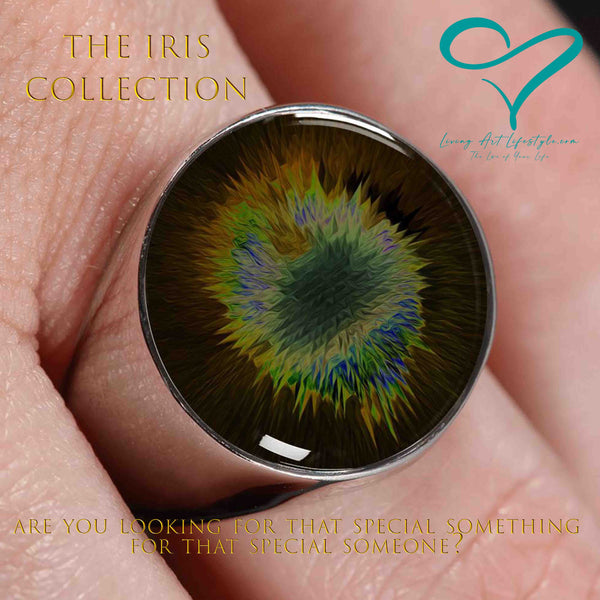 The Iris Eye of Magenta Colllection Designer Jewelry Circle Gold Ring Rainbow fractal design