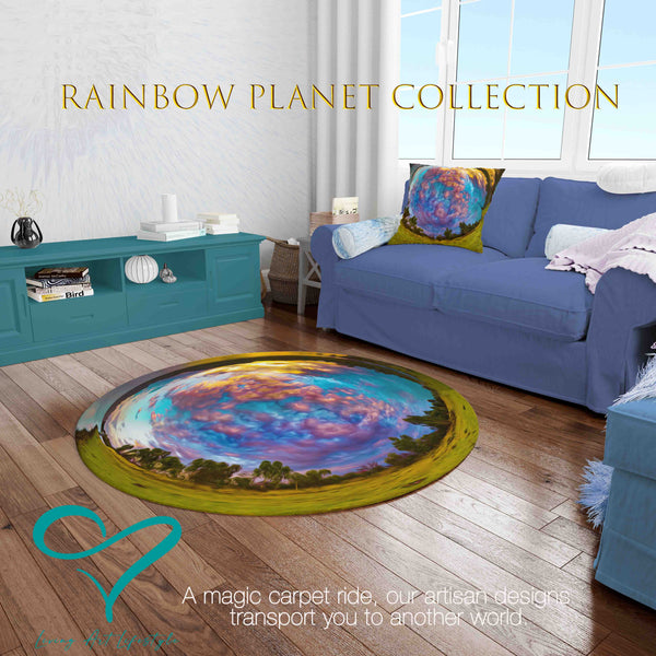 Rainbow Planet Collection Round Rug Designer Home wares plush Rainbow Design 360 Little Planet Mystical