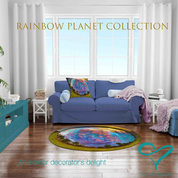 Rainbow Planet Collection Round Rug Designer Home wares plush Rainbow Design 360 Little Planet Mystical