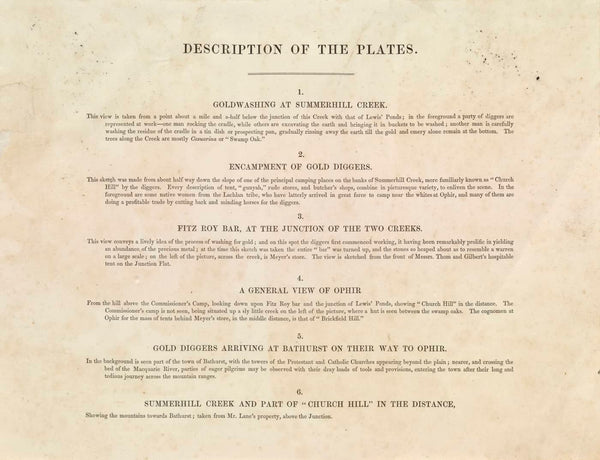 Sketches in Australia plates from G. F. Angas - six views of the gold field of Ophir Sydney, Woolcottt, and Clarke, 1851 - Contents