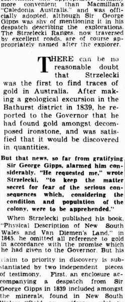 STRZELECKI FOUND GOLD BUT KEPT IT HIDDEN 1939, July 8 - The Courier Mail Brisbane