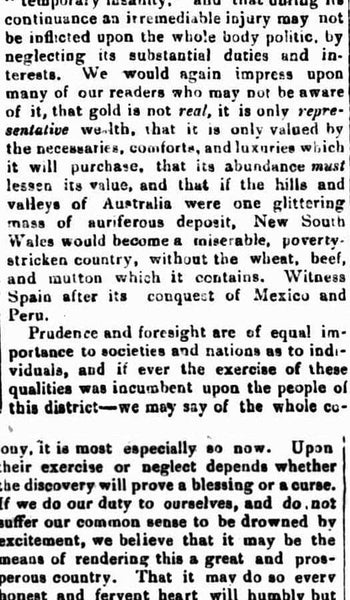 THE DISCOVERY AND ITS CONSEQUENCES - Bathurst Free Press Article 1851 - GOLD